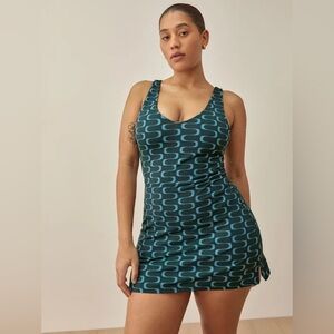 Reformation Teal and Black Patterned Dress